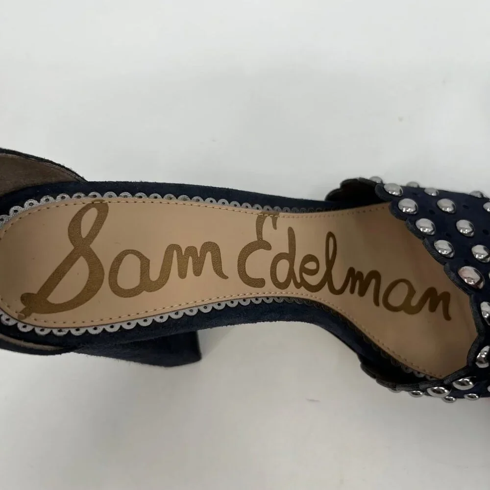 Sam Edelman Blue Suede Scalloped Edge Block Heels | Size 8.5 - Picture 8 of 9